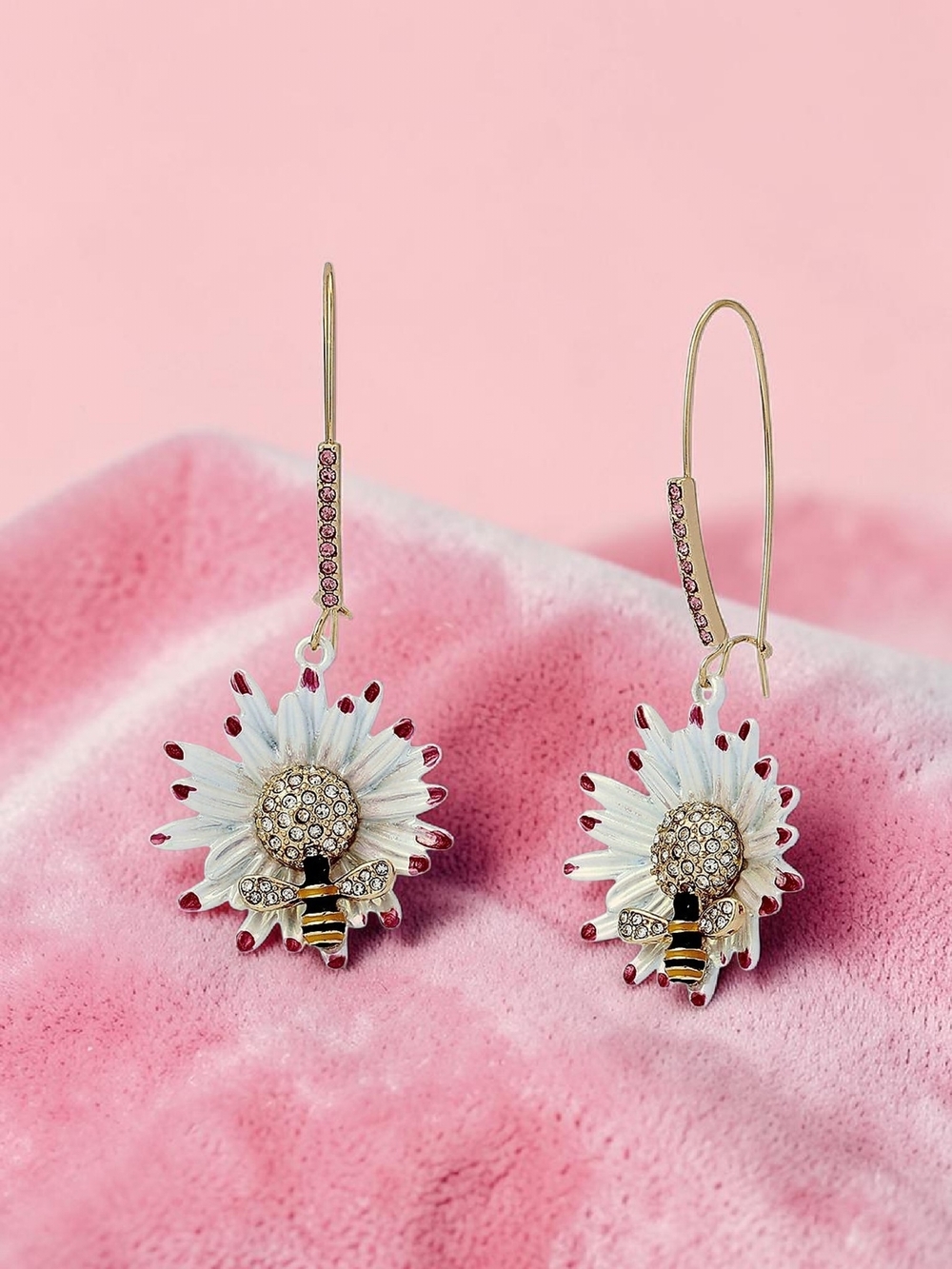 NEW Betsey Johnson Faux Stone Betsey's Bouquet Flower Bee Drop Earrings 2.5" NWT